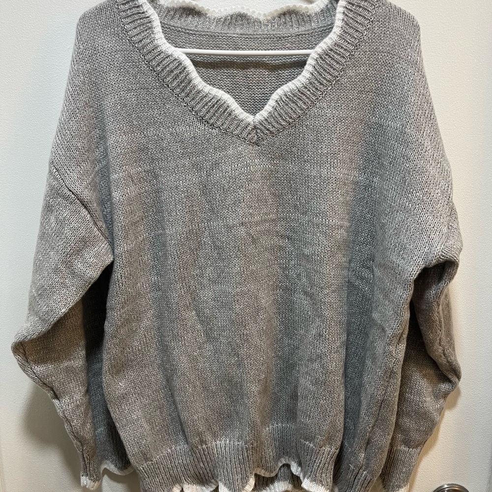 Gray V-Neck Women's Sweater
